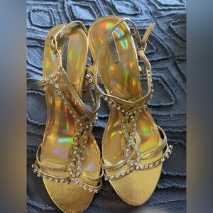Gold Strappy Sandals size 5.5 with rhinestones